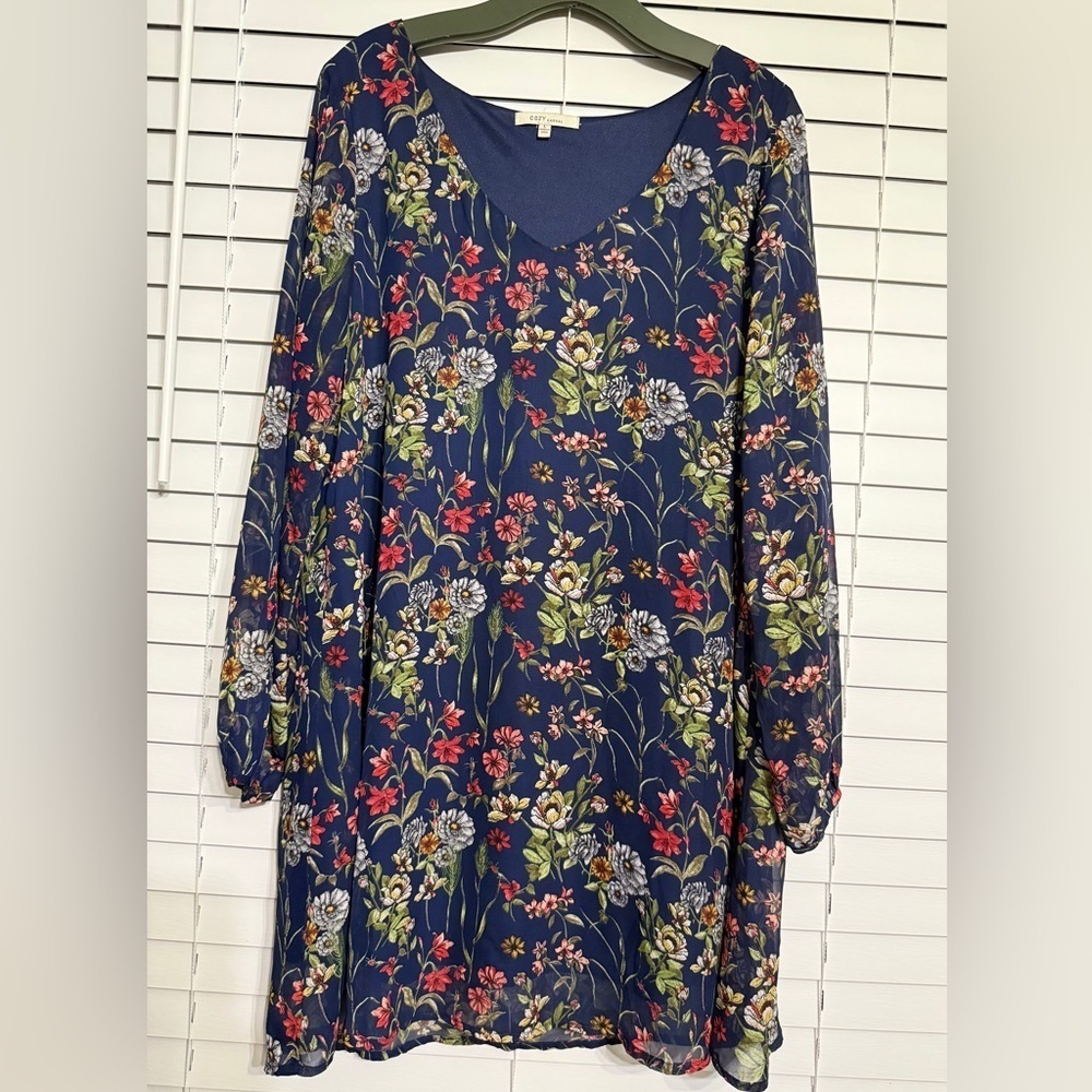 casual floral long sleeve swing dress with lining size L